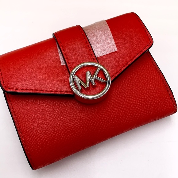 MICHAEL KORS CARMEN MEDIUM LOGO AND FAUX LEATHER WALLET BRIGHT RED NWT - Picture 3 of 12